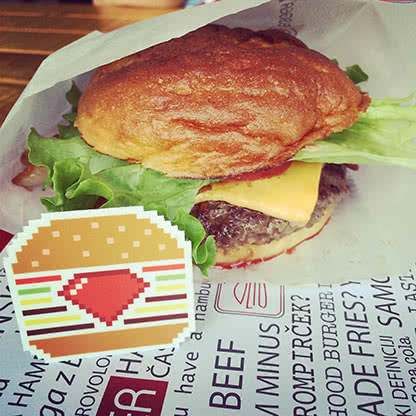 Hood burger with a Rubyburgers sticker